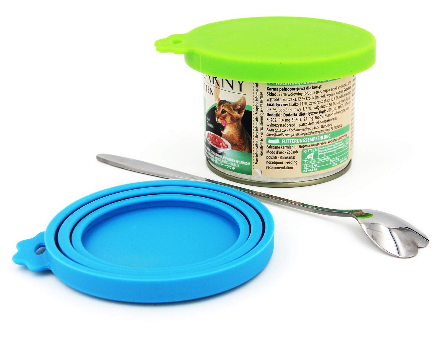 Comtim Pet Food Can Lids, Silicone Covers for 3 Piece Set, Blue/Green 2 