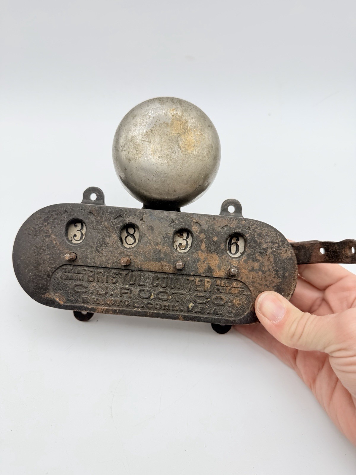 Antique C.J. Root Bristol Counter Mechanical Tally Register Wall Mount