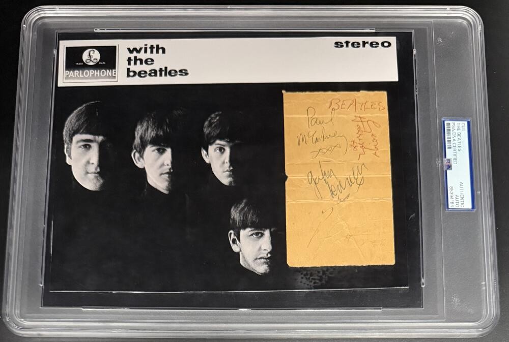 The Beatles Signed Autograph PSA/DNA Custom Display John Lennon Paul McCartney +