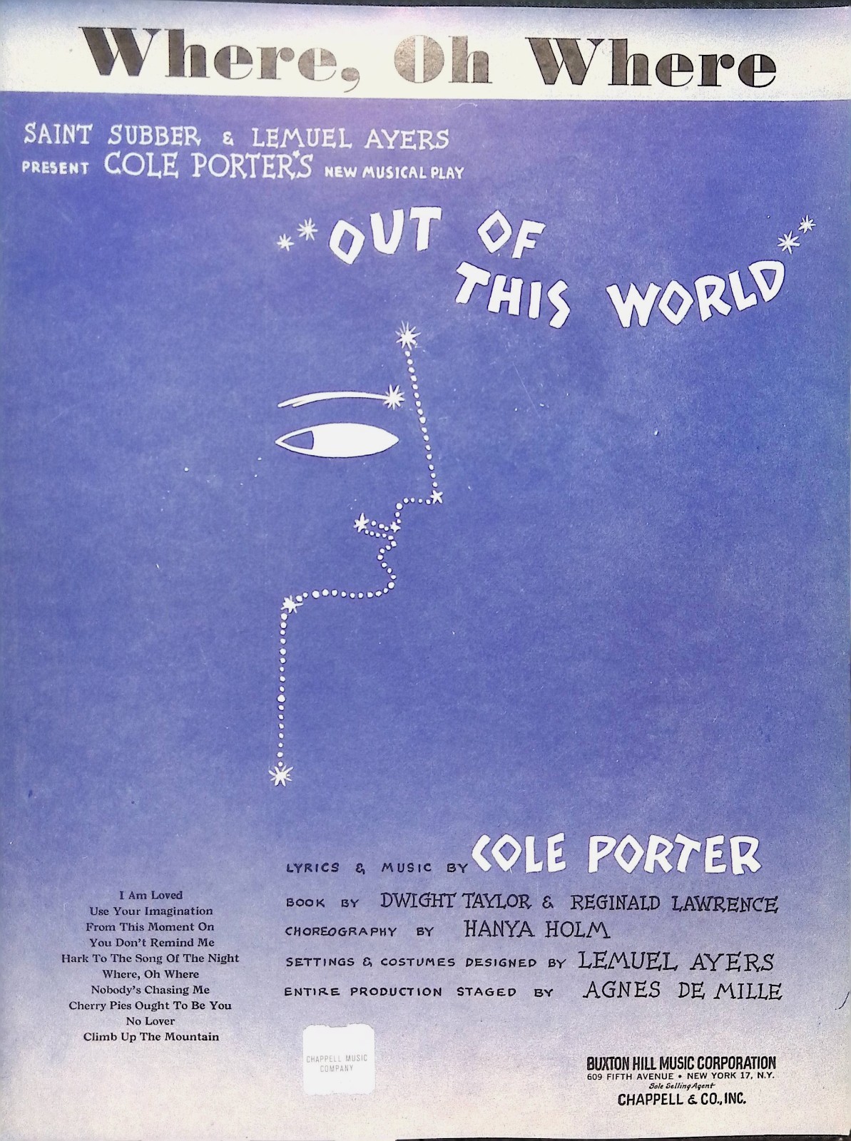 Where Oh Where Sheet Music Out Of This World Cole Porter Broadway Musical 1950