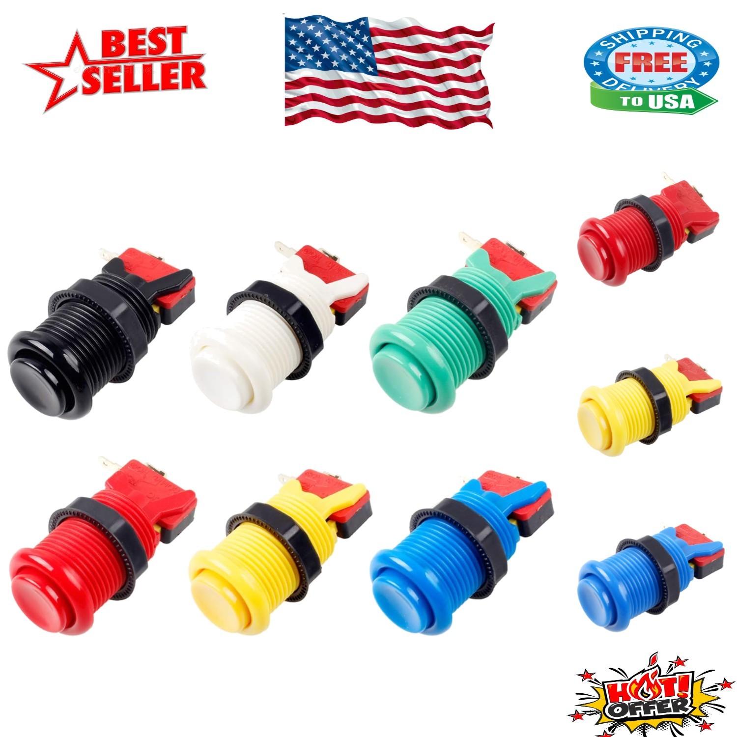 Versatile 6X Push Buttons for Arcade Machines – 3/16" Terminal Included