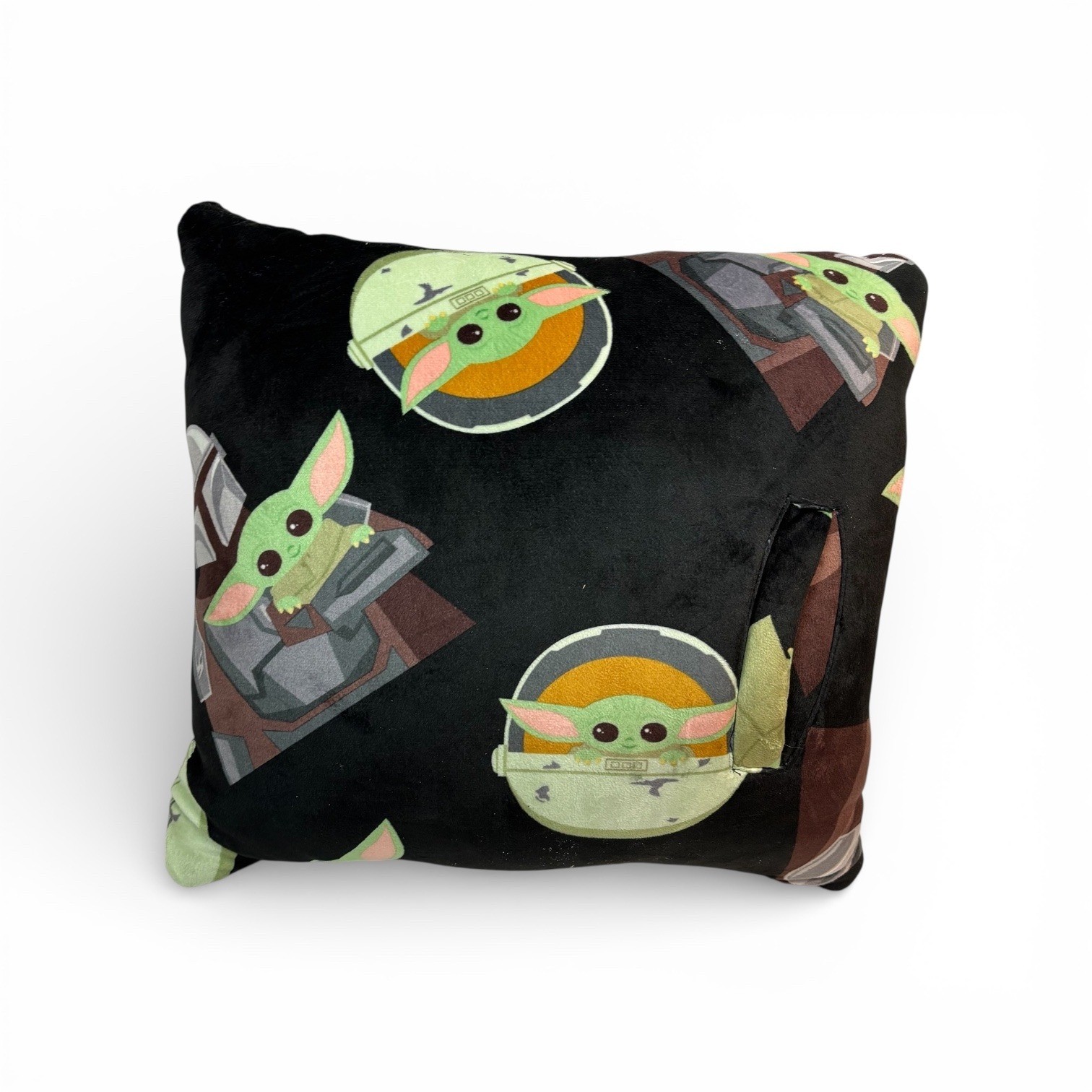 Star Wars Mandalorian Grogu Baby Yoda Plush Pocket Pillow Handcrafted Blk 14x14