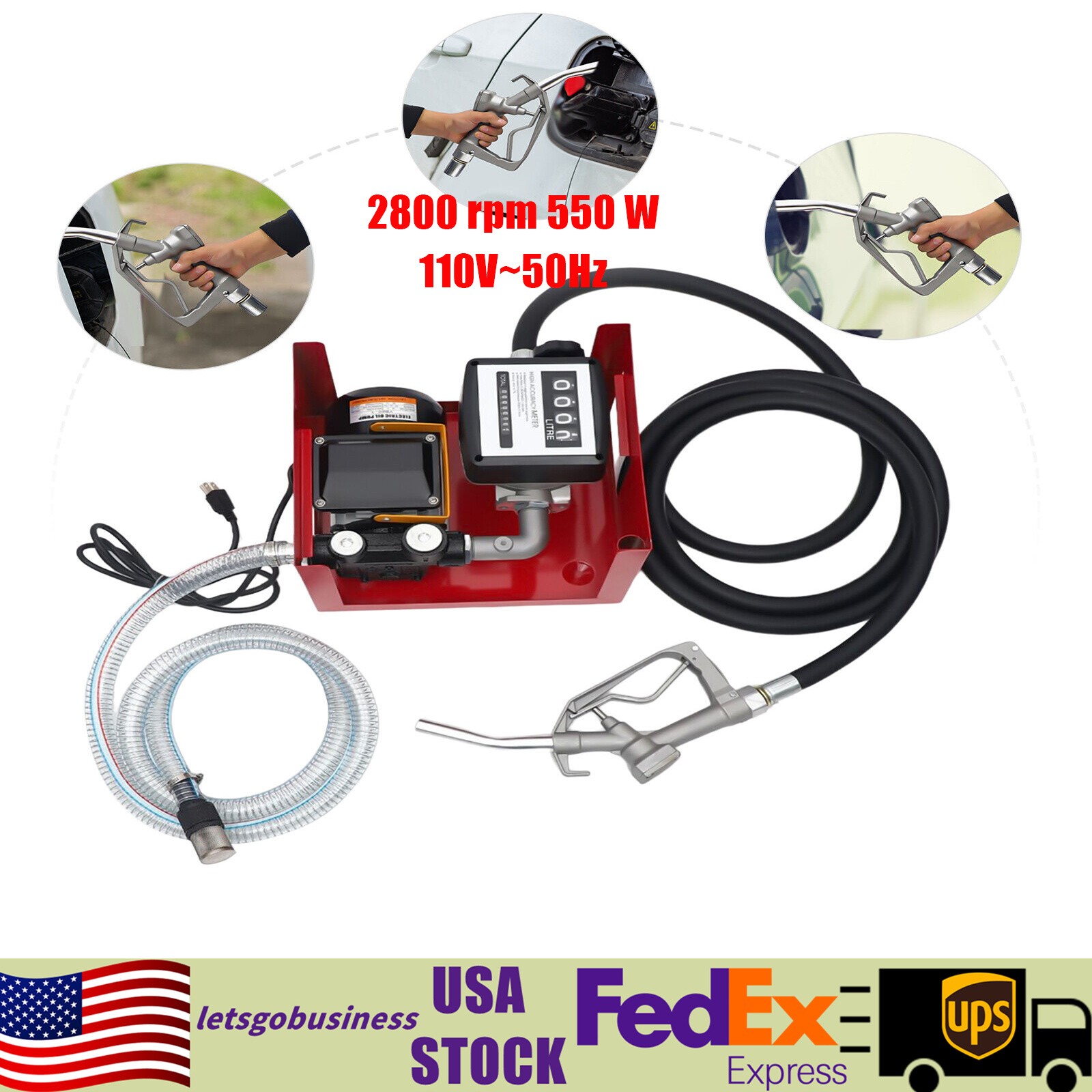 Electric Fuel Transfer Pump Self-priming Oil Diesel Pump W/Hoses & Nozzle 550W