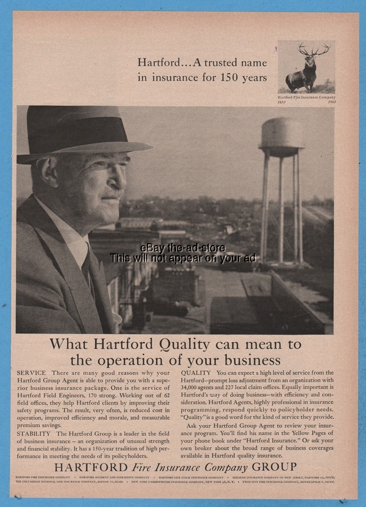 1960 Hartford Fire Insurance Company Group Agent vintage print ad