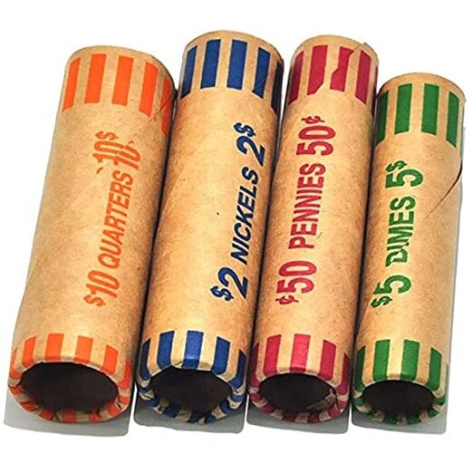  Preformed Coin Wrappers Rolls - Quarters, Pennies, Nickels and 256 Assorted
