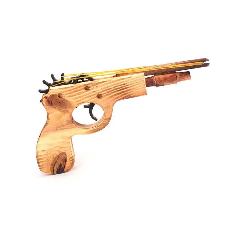 4-Shot Wooden Rubber Band Toy Gun Classic Slingshot Gun Nostalgic Childhood Toy
