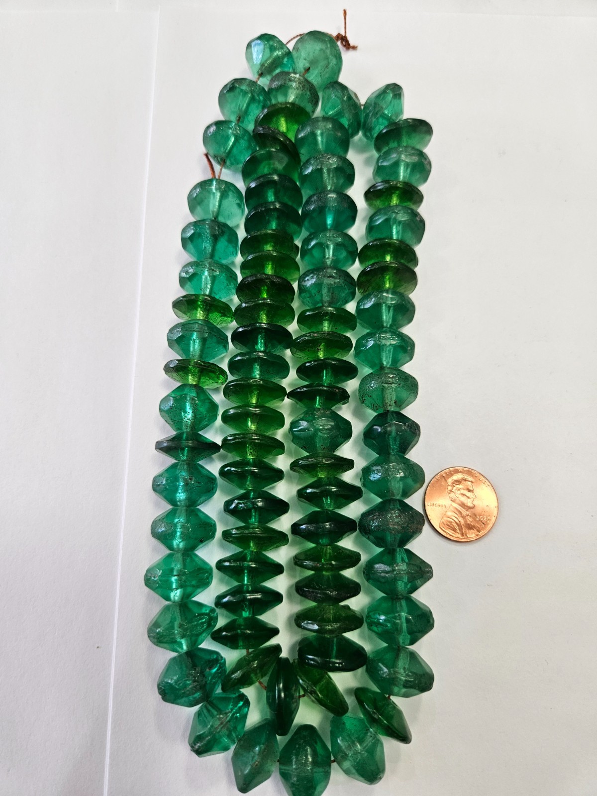 Antique Vaseline Glass African Trade Beads – Translucent Green – 30" Strand