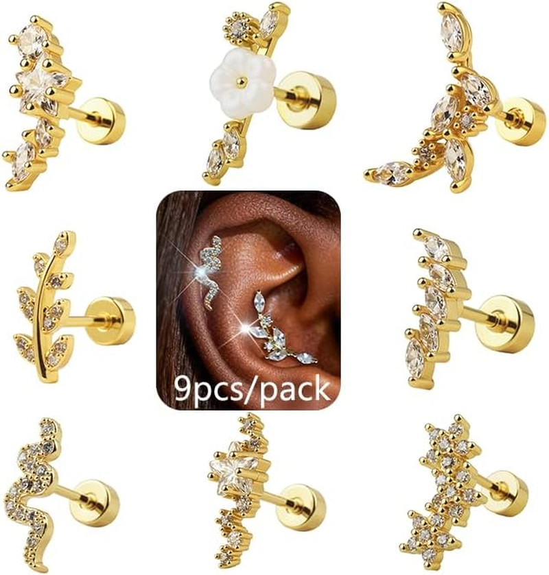 Gold Earring Stack Flat Back Earrings Hypoallergenic Boho Helix Earring Tragus C