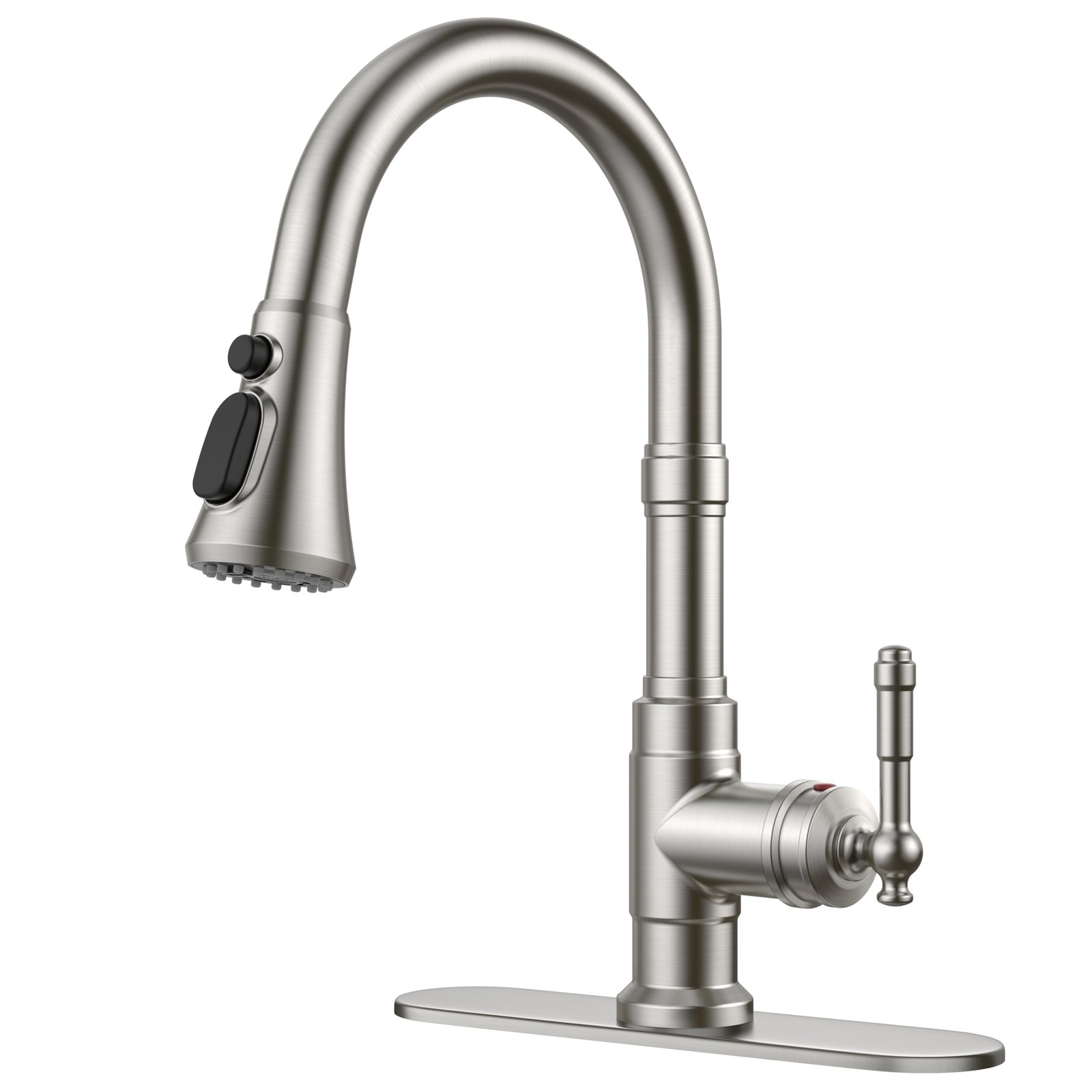 Vintage Kitchen Faucets with Pull Down Sprayer, Brushed Nickel High Arc Singl...