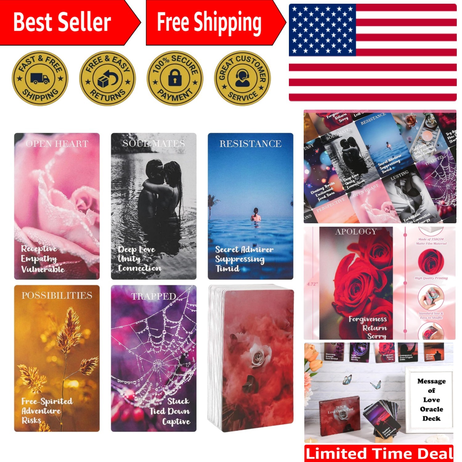 High-Quality 78 PCS Love Oracle Cards - Effortless Shuffling & Meanings