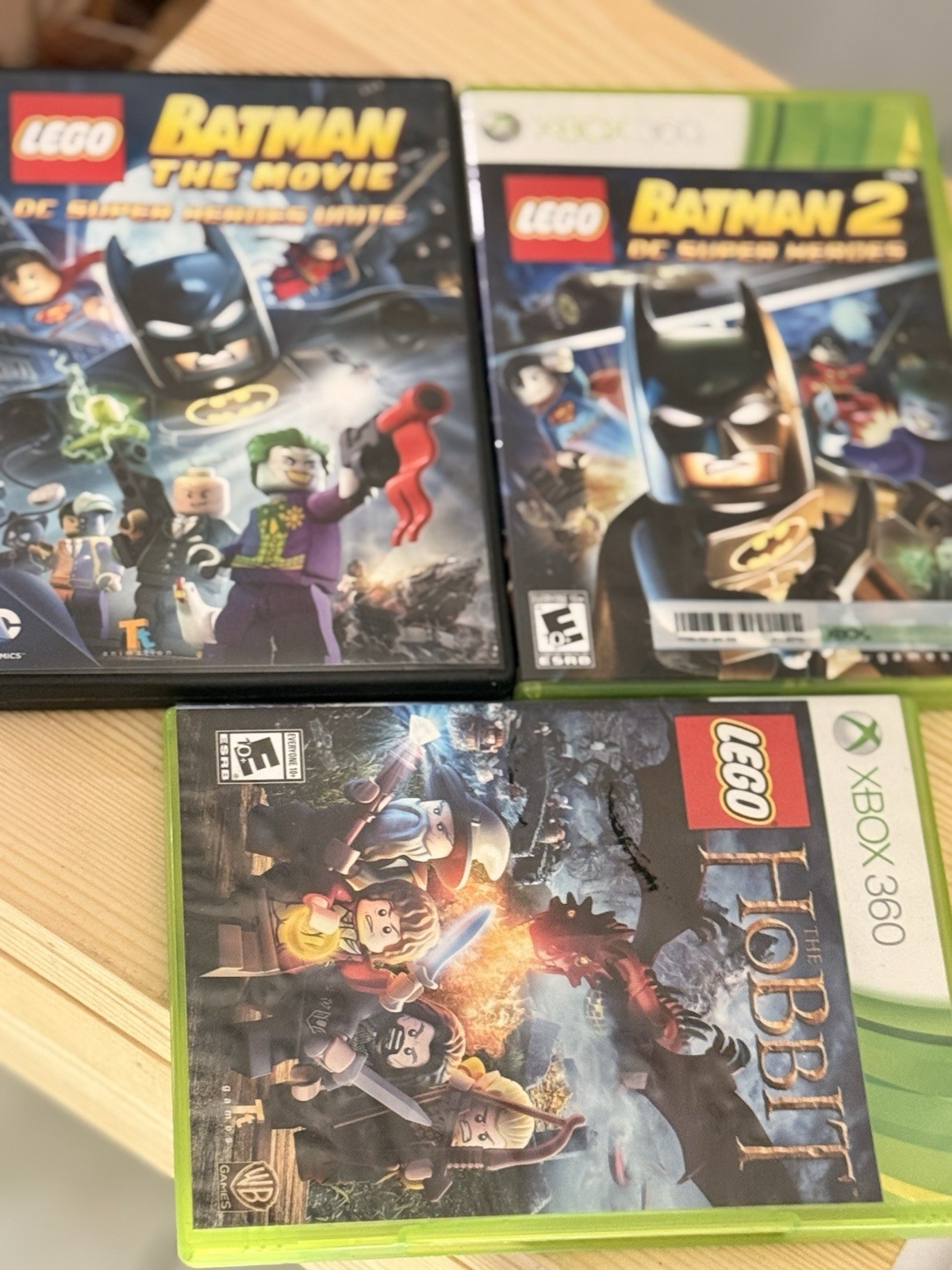 LEGO Batman, DC Super Heroes & The Hobbit Xbox 360 Game Lot + Batman Movie DVD