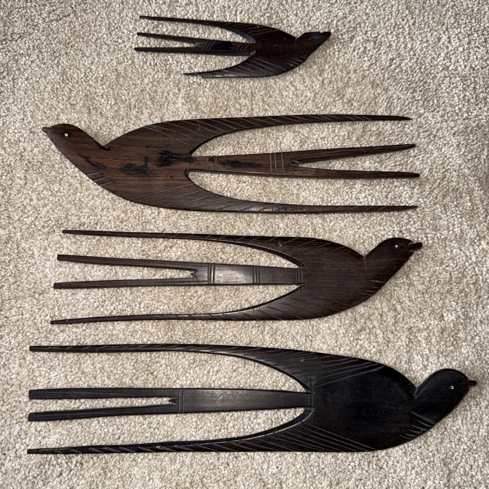 4 TANGANYIKA AFRICA HAND Carved Ebony Swallow Swift Birds Wall Afri-craft