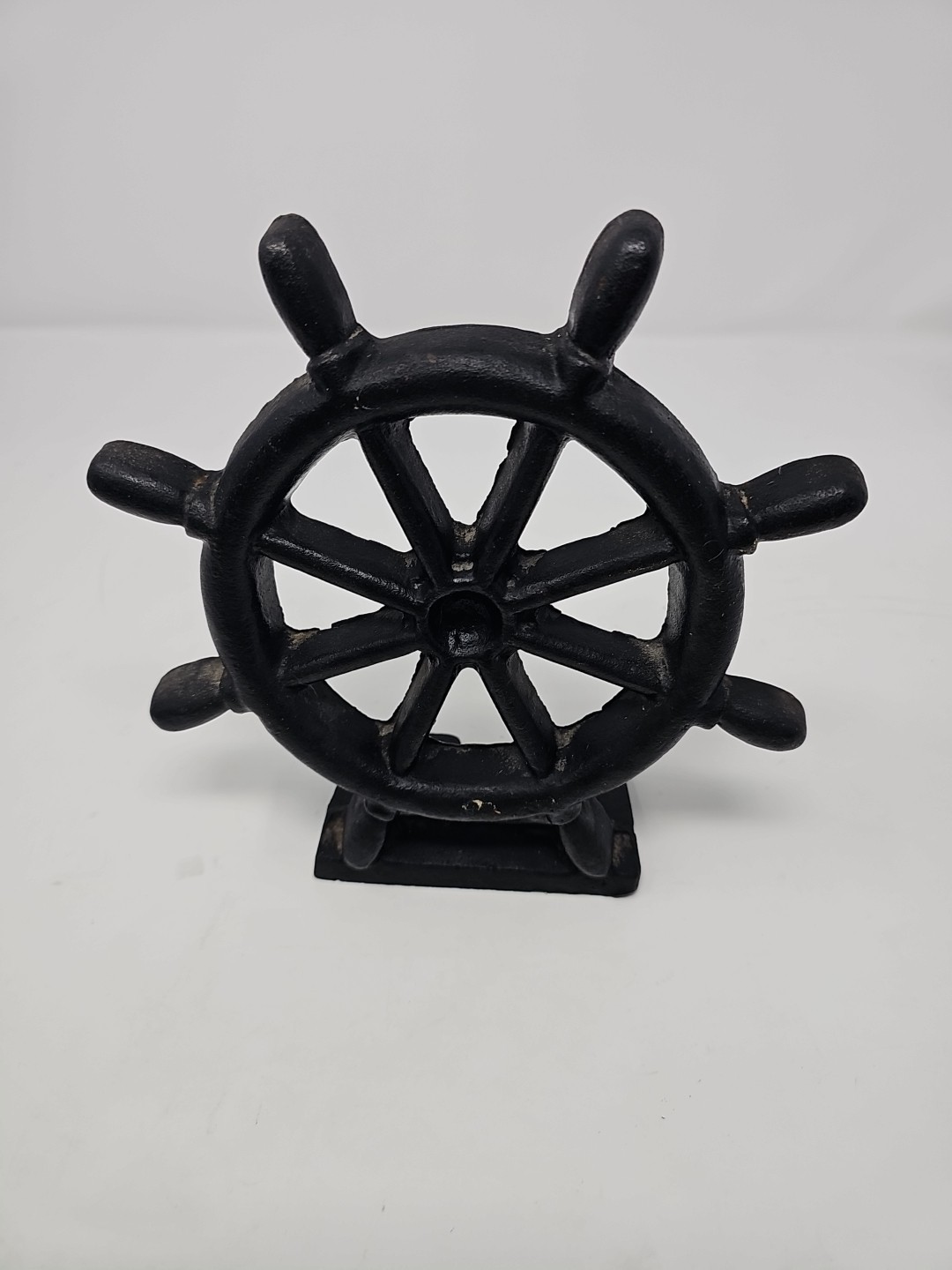 Cast Iron Nautical Ship Wheel Helm Doorstop Maritime Decor Heavy B008