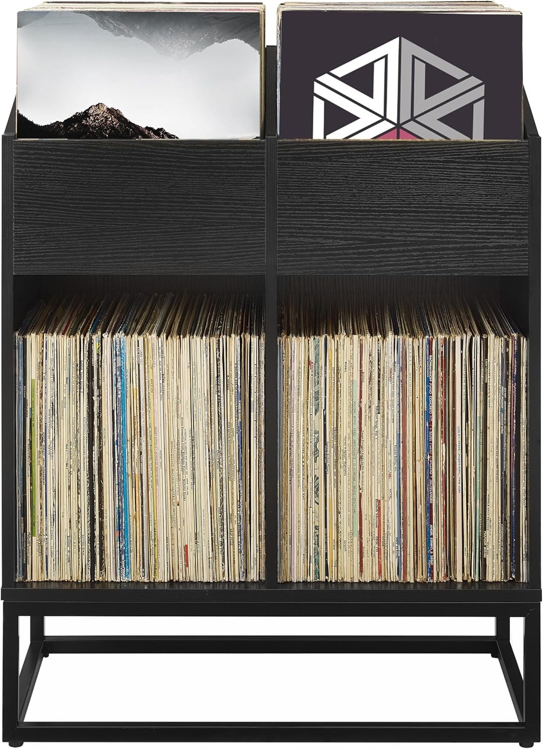 Modern Vinyl Record Storage Stand Forward-Facing Flip-Bin Shelves Records