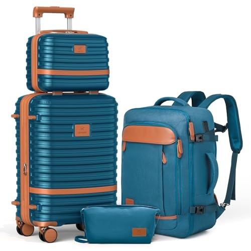  Expandable Carry on Luggage Sets Airline Approved, 4 piece sets (13/20) Blue