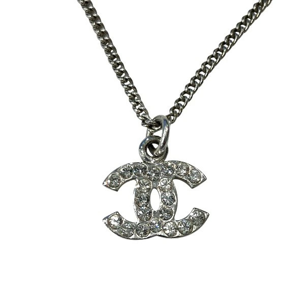 CHANEL Silver 07V Coco Mark Rhinestone Brand Accessories Necklace Ladies