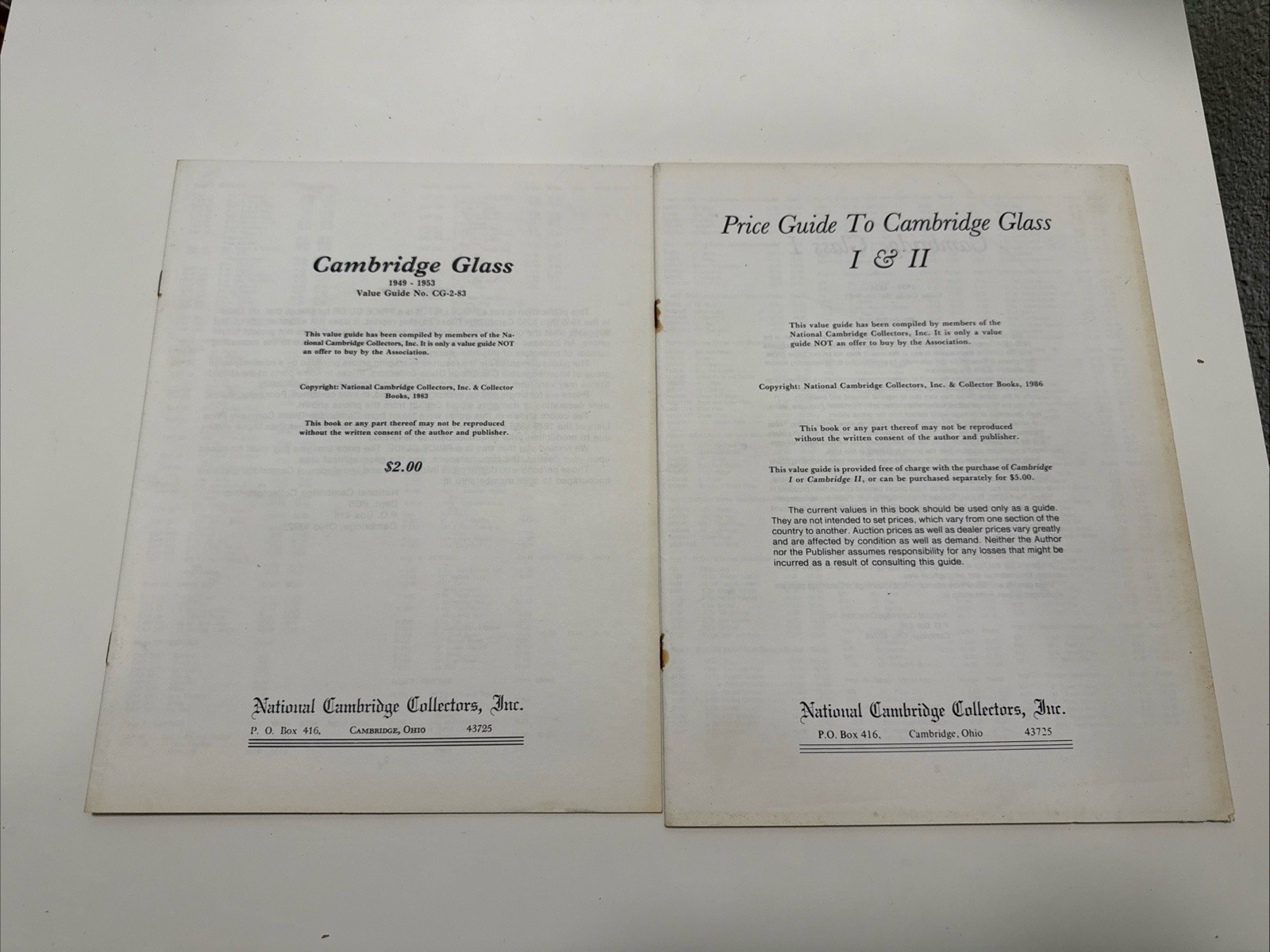 Vintage Cambridge Glass Price Guides Lot of 2 NO COVERS 1983 1986