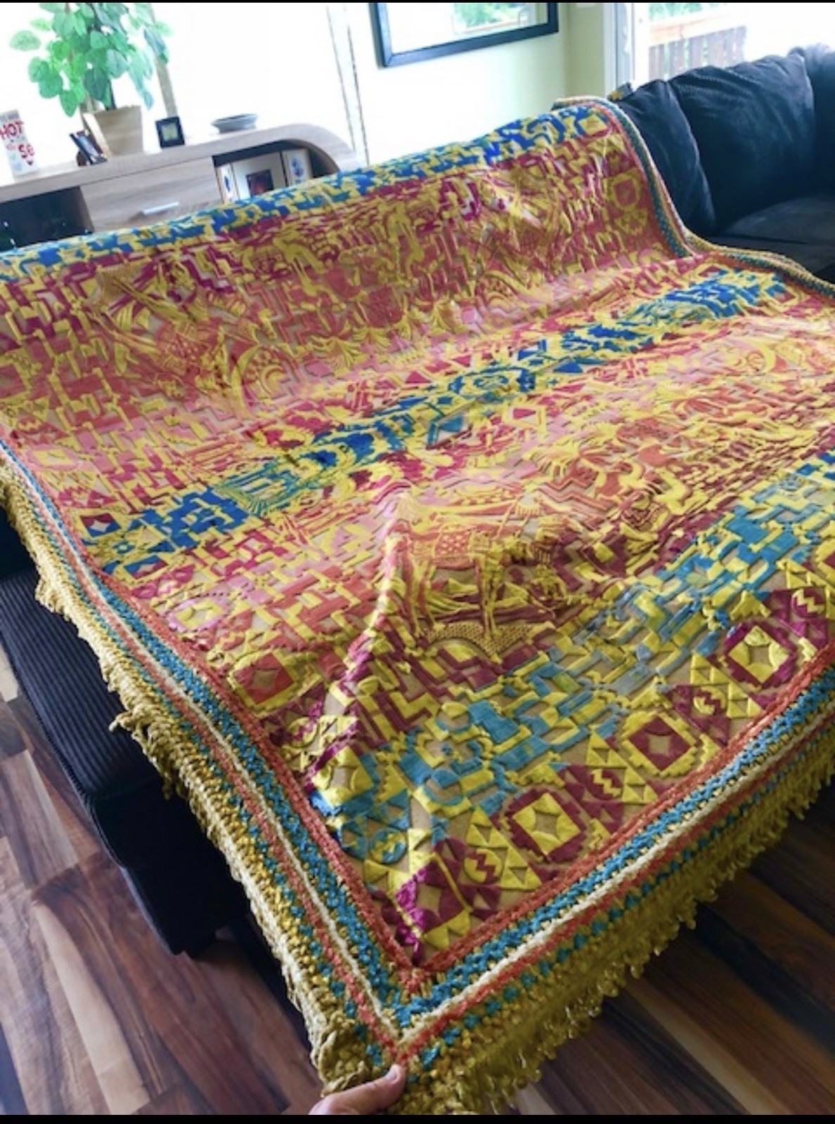 Antique Italian Wall Tapestry/Bedspread Hand Embroidered / Handwoven