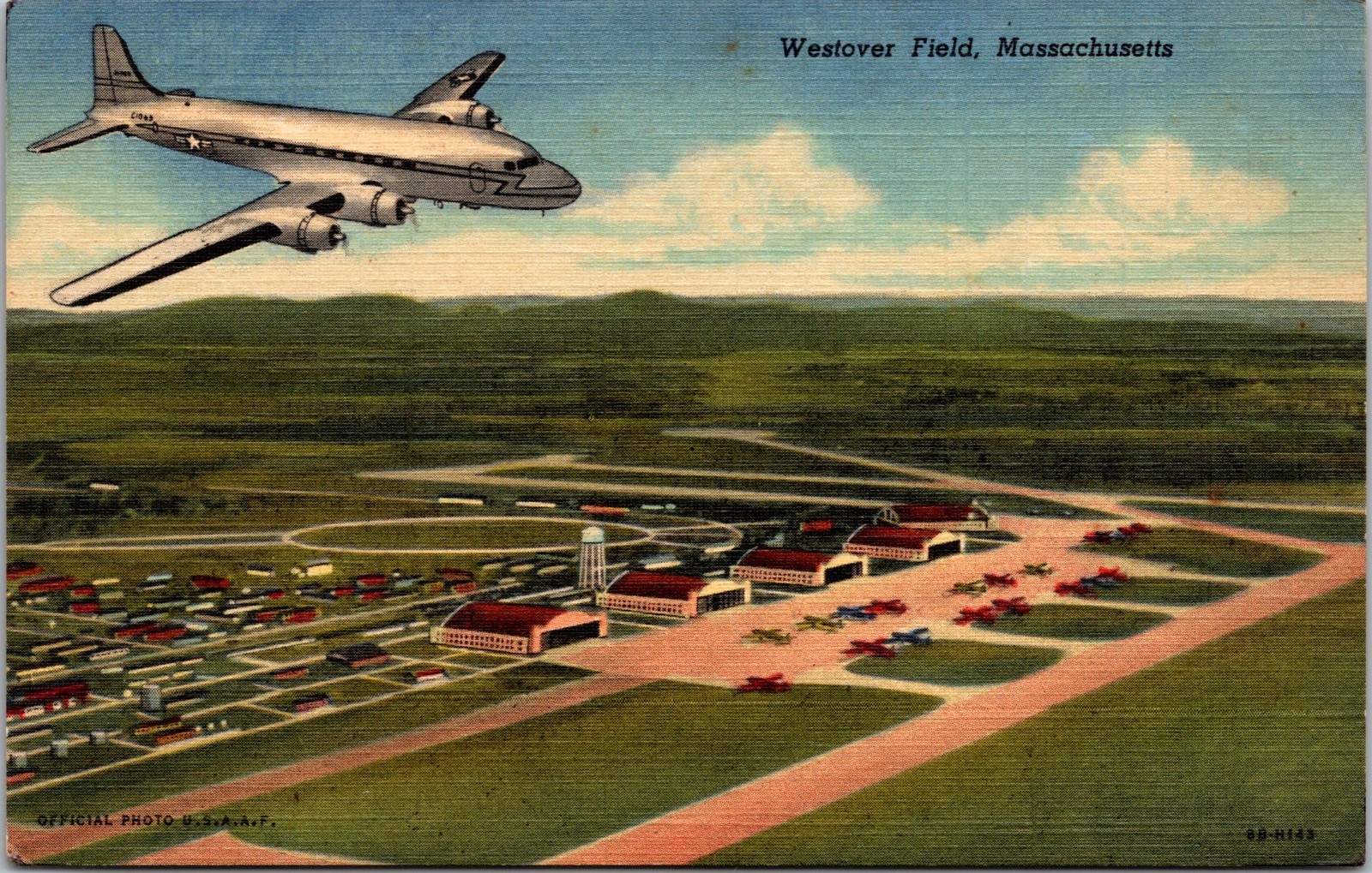 Westover Field Chicopee Massachusetts Postcard Linen Airplane Aviation