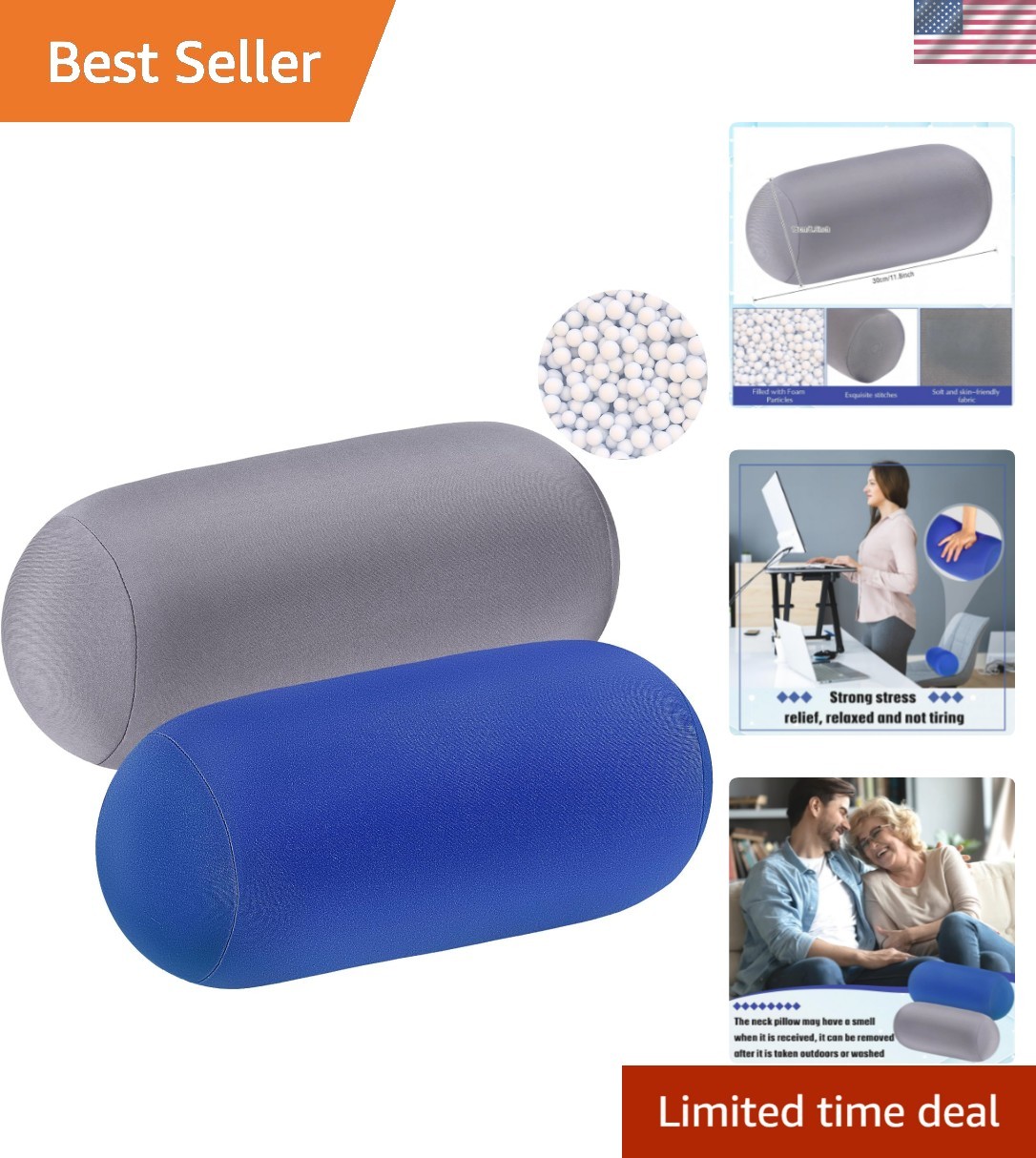 2 Pcs Micro Bead Roll Pillow 11.8 x 6.3 Inch Soft Bolster Cylindrical Pillow ...