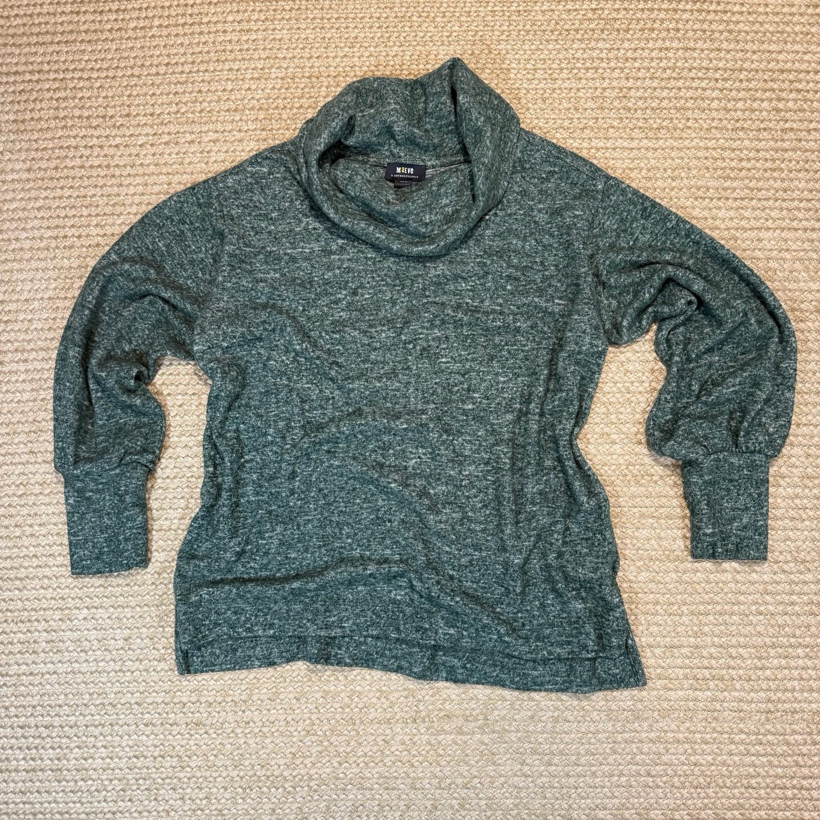 Maeve Anthropologie Cropped Cowl Neck Sweater GreenKnit Long Sleeve Women's M