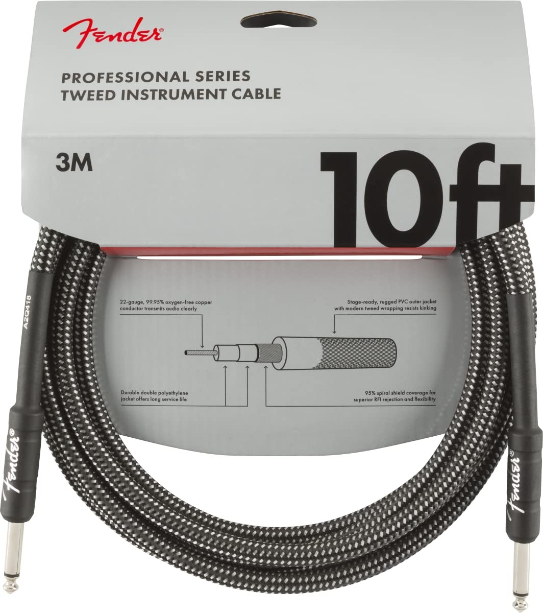 10ft Guitar Cable Tweed Straight Fender Professional Series Instrument Gray