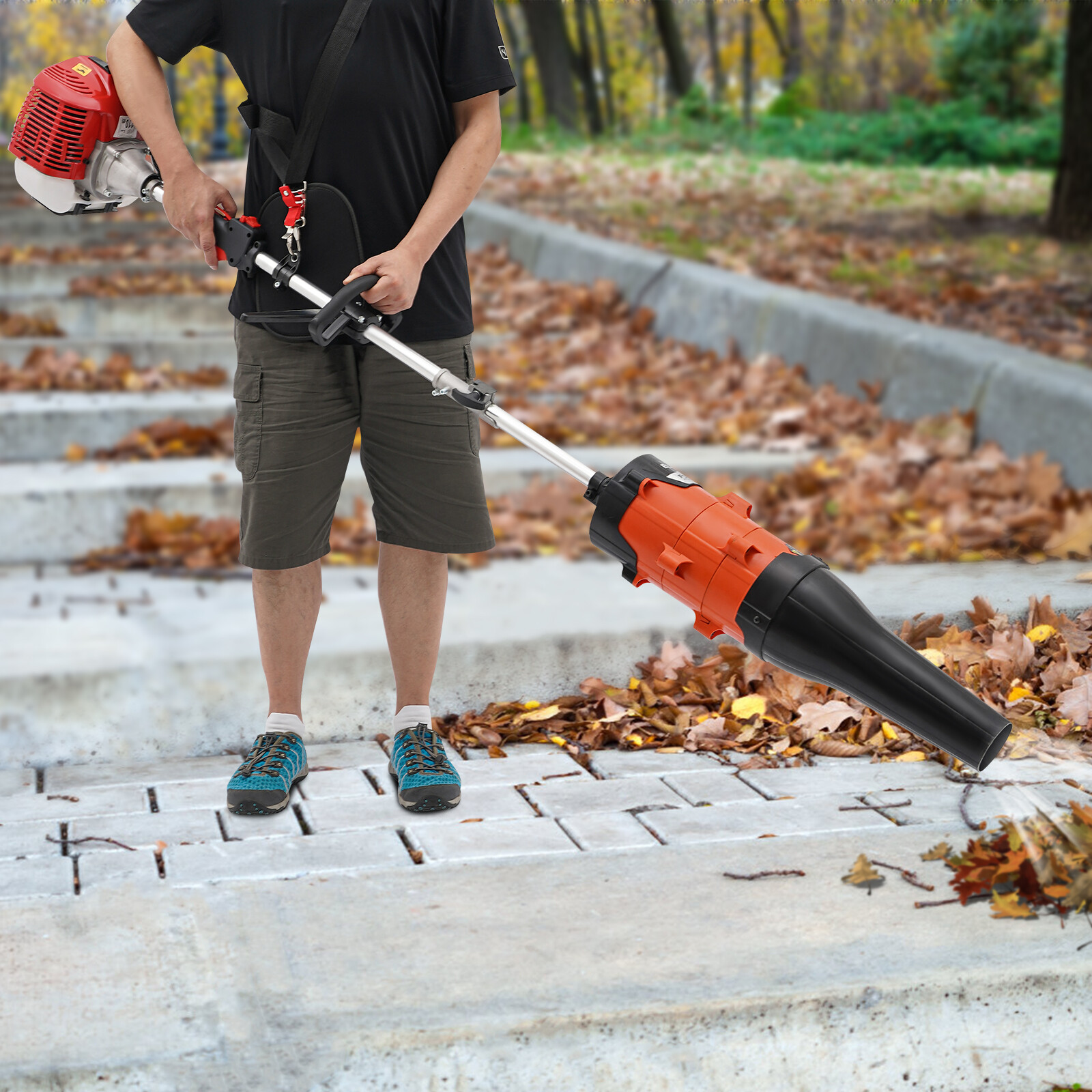 52cc Gas Power Handheld Sweeper Broom W/ Blower Driveway Turf Grass Snow Clean