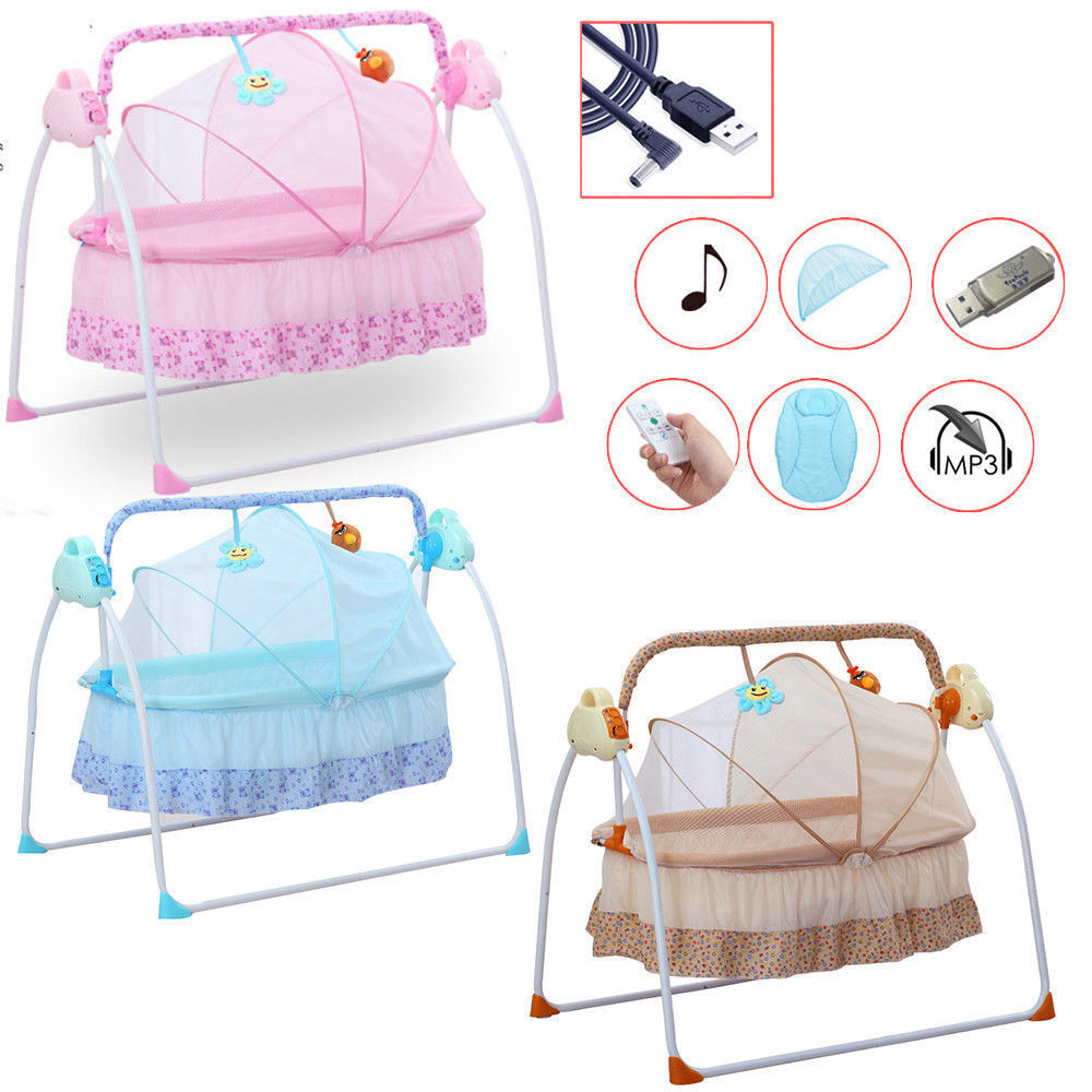 Auto-Swing Electric Baby Crib Cradle Newborn Bassinet Sleep Bed Infant Bluetooth