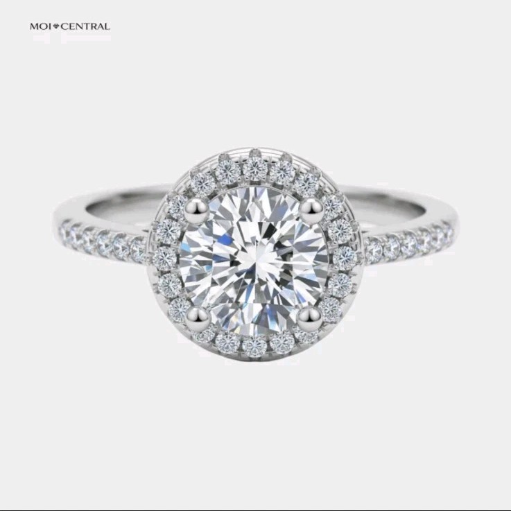 MOI CENTRAL Round Diamond Halo GRA Certified White Gold Engagement Ring