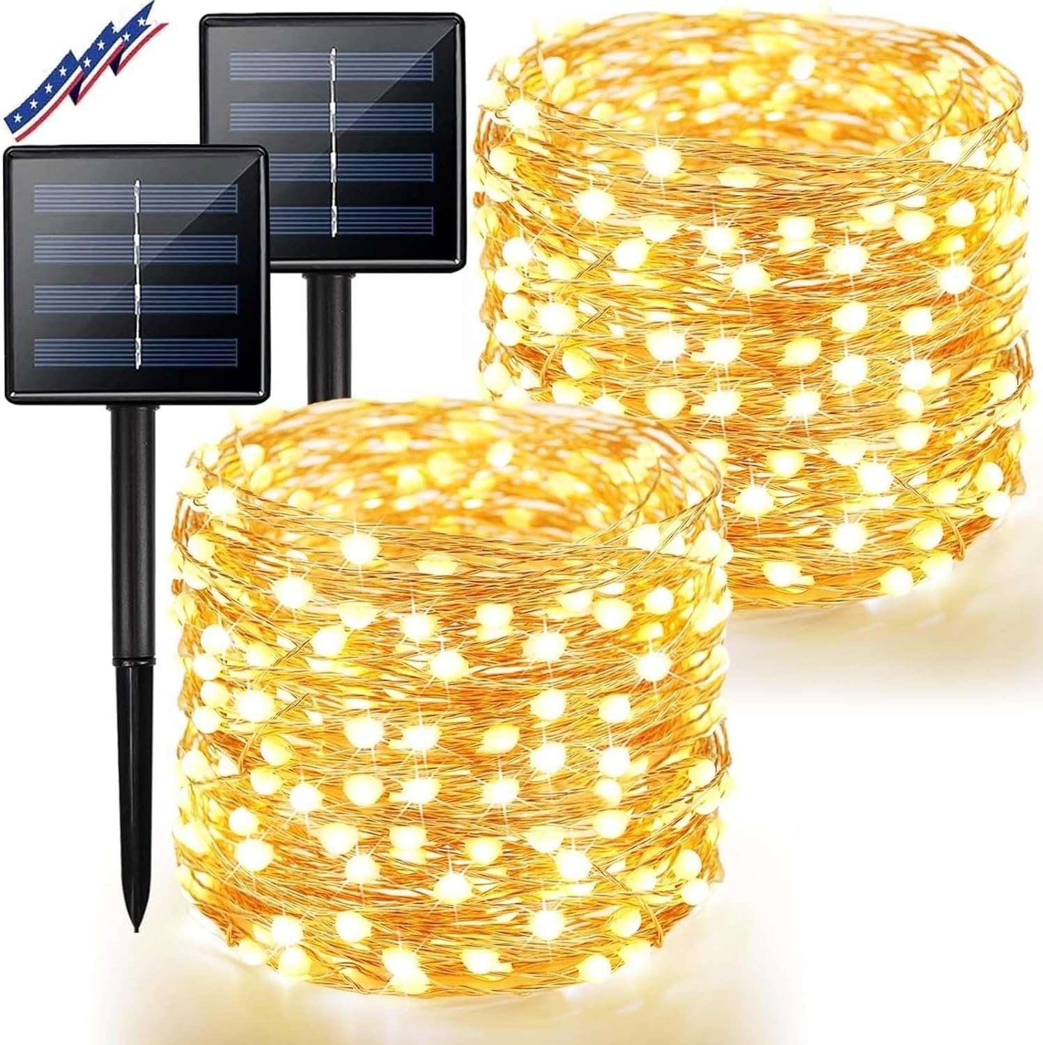 2Pack Solar String Lights Outdoor, 80FT 200LED Solar Fairy Lights, Waterproof Co
