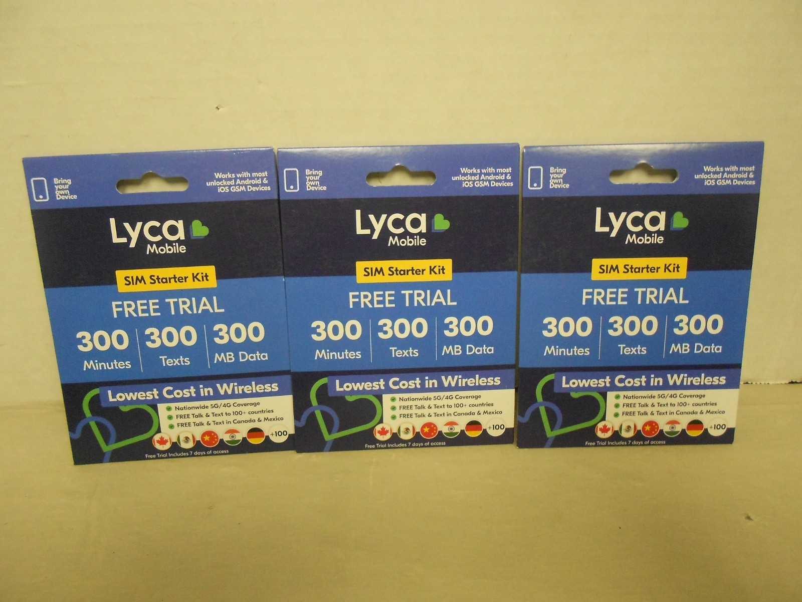 Lyca Mobile USA 5G/4G SIM Starter Kit (Free Trial) LOT OF 3