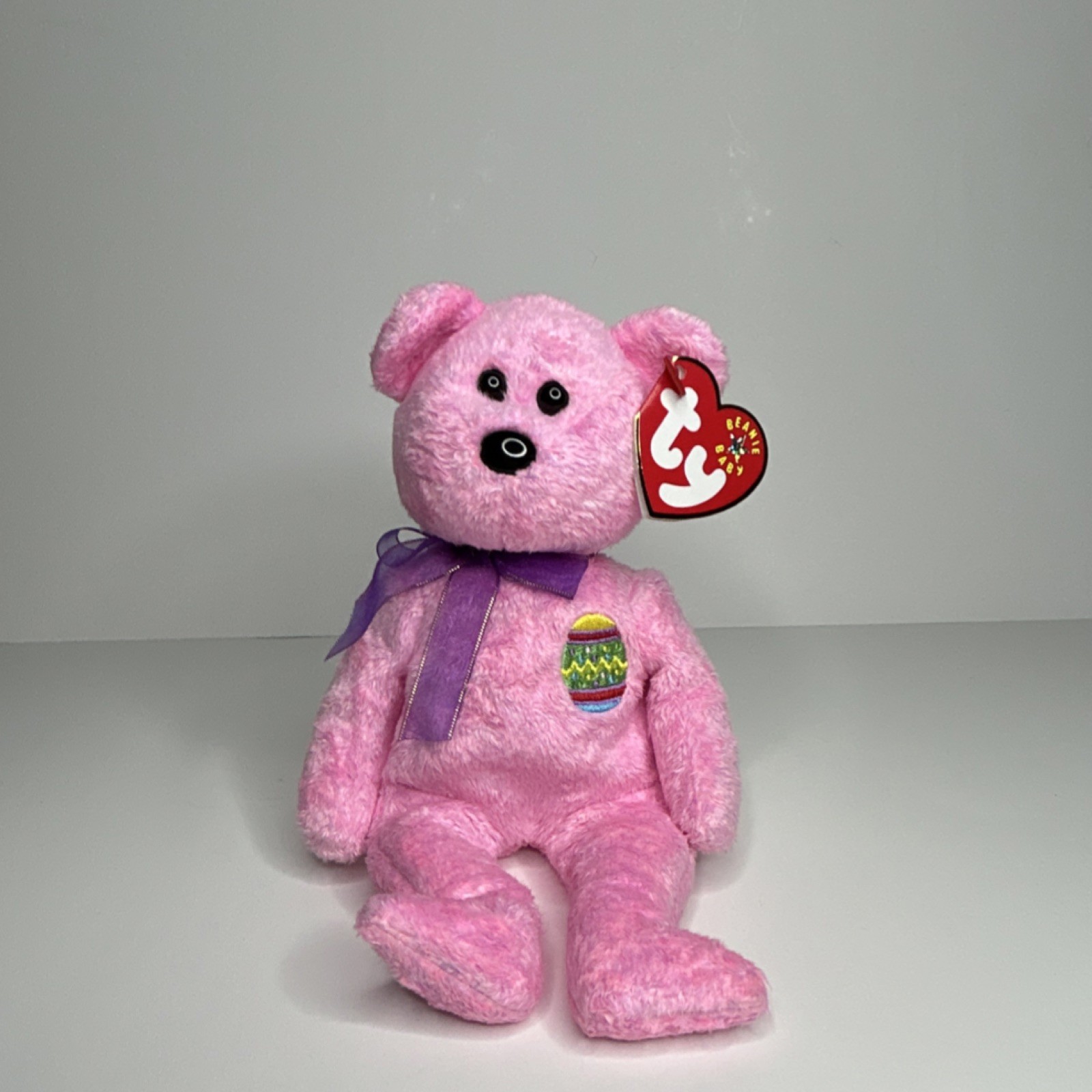Ty Beanie Baby EGGS Pink Bear - Easter Egg Motif - 2000 Retired With Tags