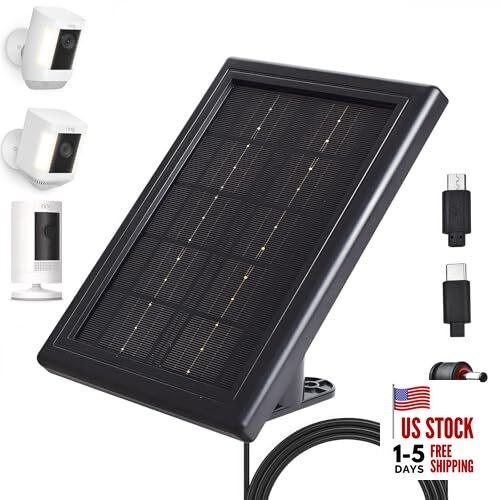 Ring Camera Solar Panel Charger, 5V 3.5W Solar Charger Compatible 1 Pack Black