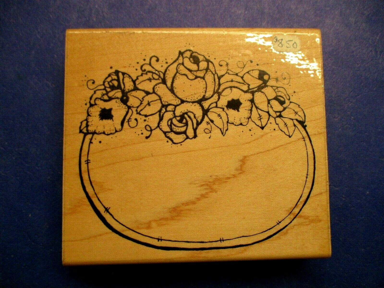 DOTS ROSE LABEL RUBBER STAMP WOOD MTD   VINTAGE 1989 XL