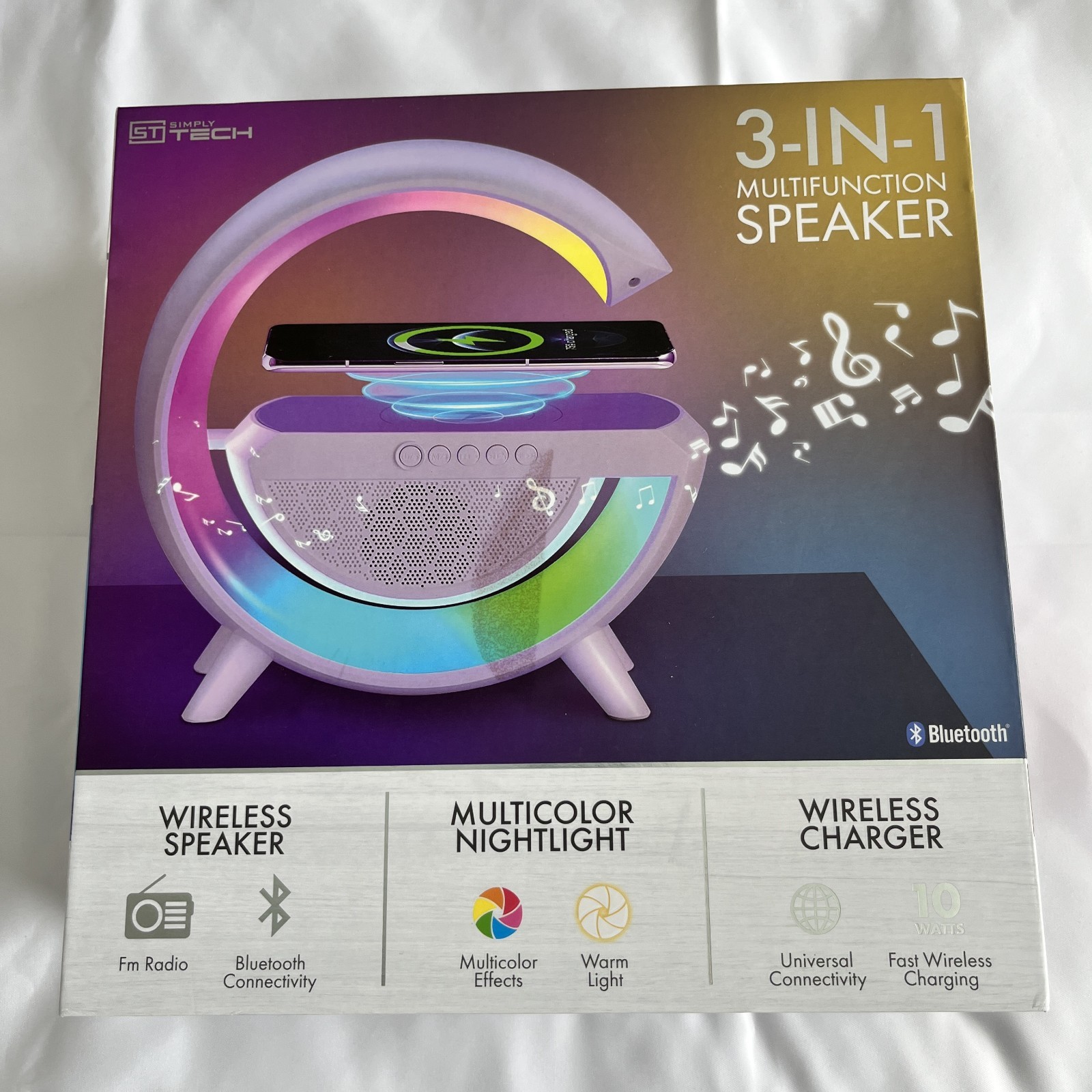 Simply Tech 3 in 1 Multifunction Speaker Bluetooth Wireless Charger Nightlight