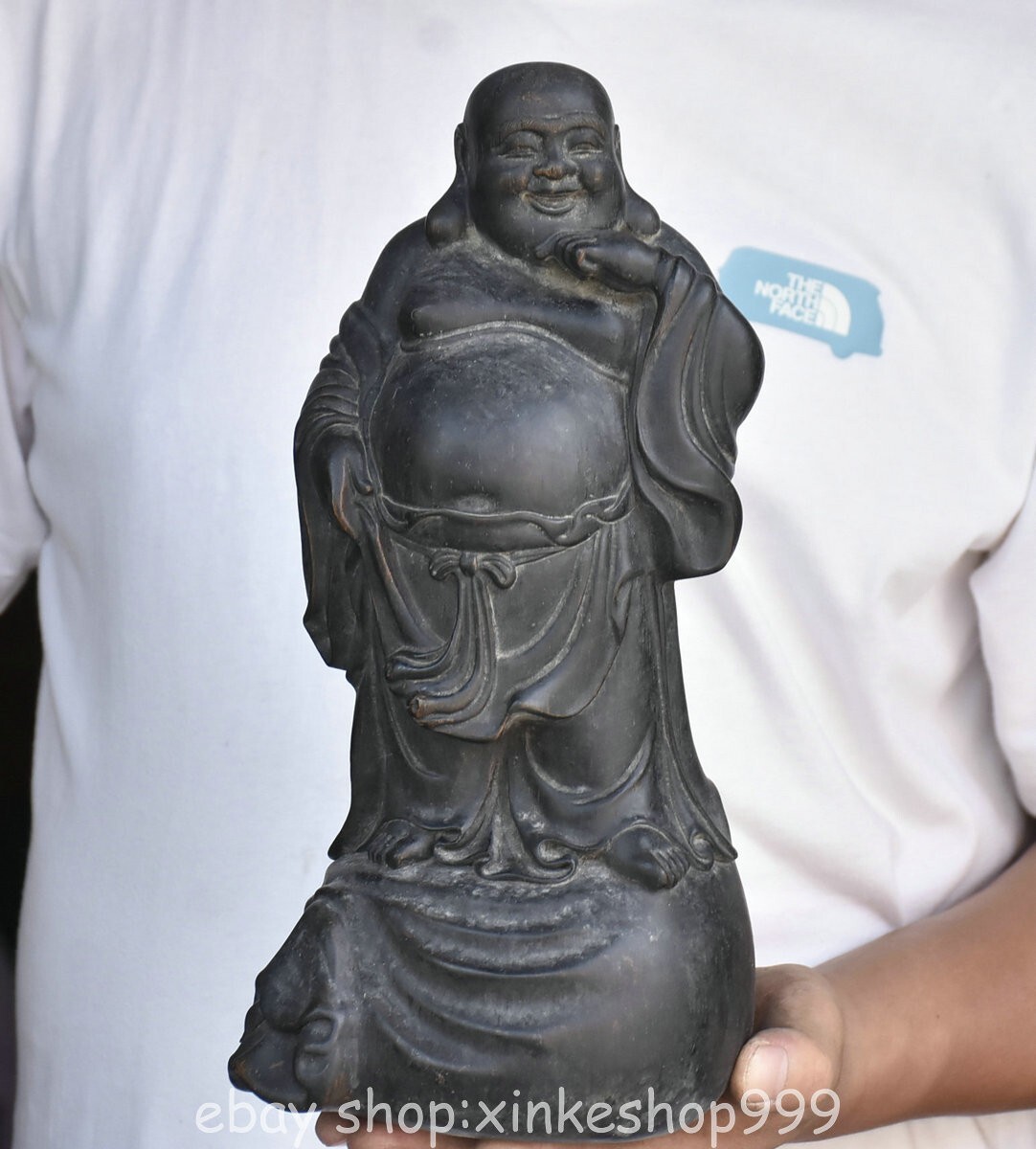 12.4" Rare Old Chinese Red sandal Wood Carving Maitreya Buddha Statue