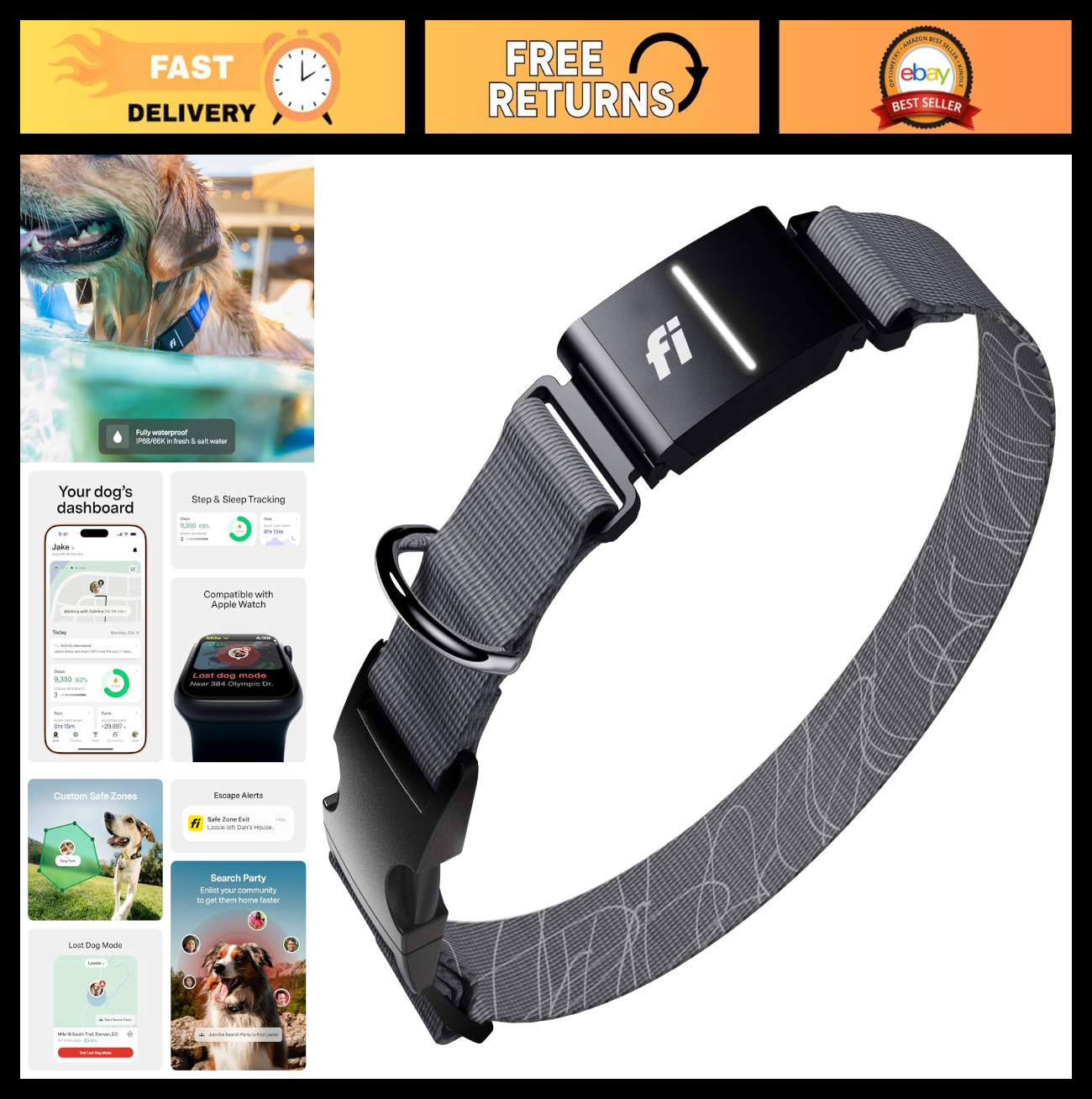 Smart Dog GPS Tracker Collar with Health Monitoring, Escape Alerts, Waterproof,