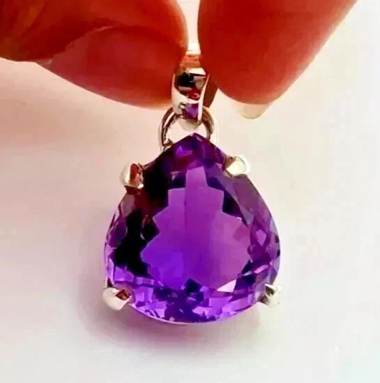 Natural 60 Ct Pear Cut Purple Topaz Certified Shiny Gem Solid Silver A+ Pendant