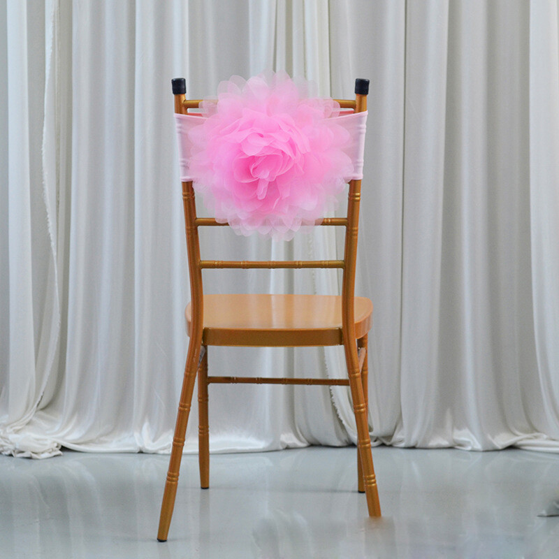 6pcs/set Chair Sashes 3D Flower Stretch Cover Bow Ribbon Wedding Party Decor