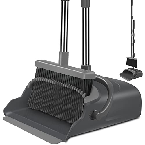  Broom and Dustpan Set for Home, Office, Indoor&Outdoor Sweeping, Black&gray