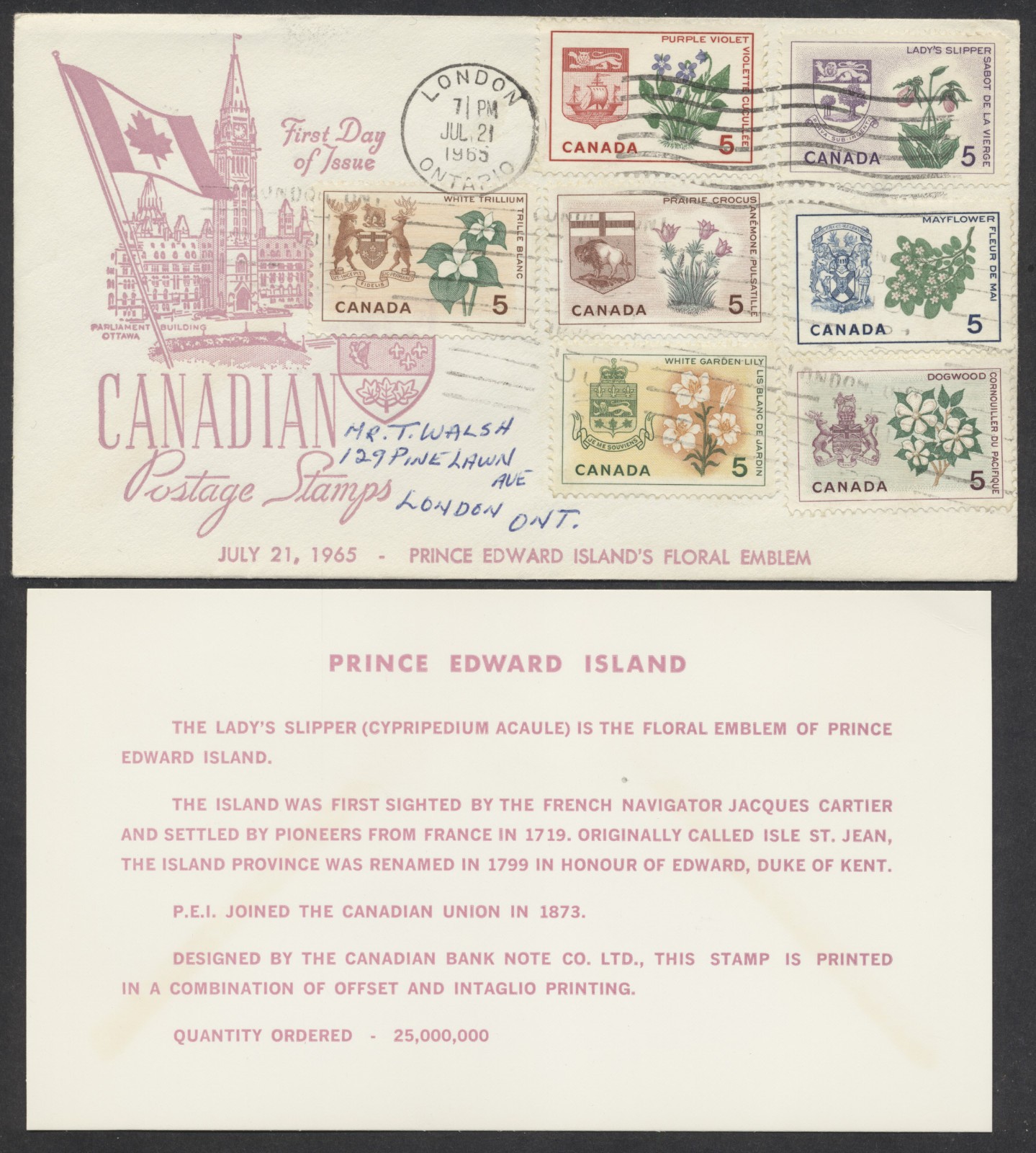 1965 #424 PEI Floral Emblem FDC Middlesex Stamp Circle Cachet Insert + 6 Earlier