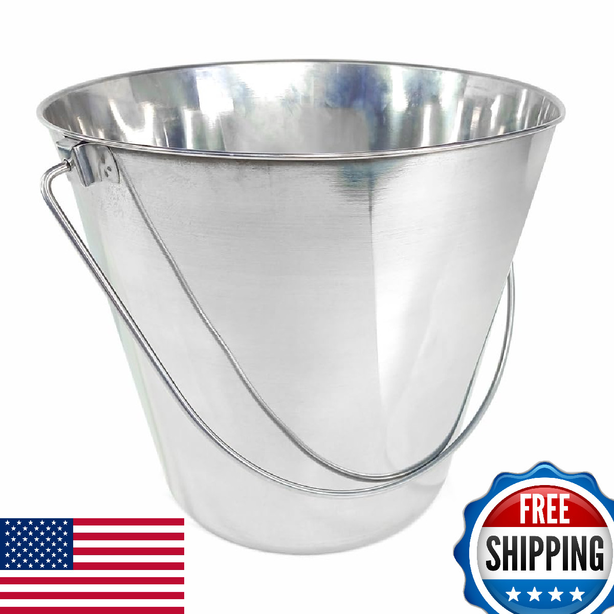 PetYupp Heavy Duty Stainless Steel Bucket 13 Quart - 3 Gallon Flat Side Metal Bu