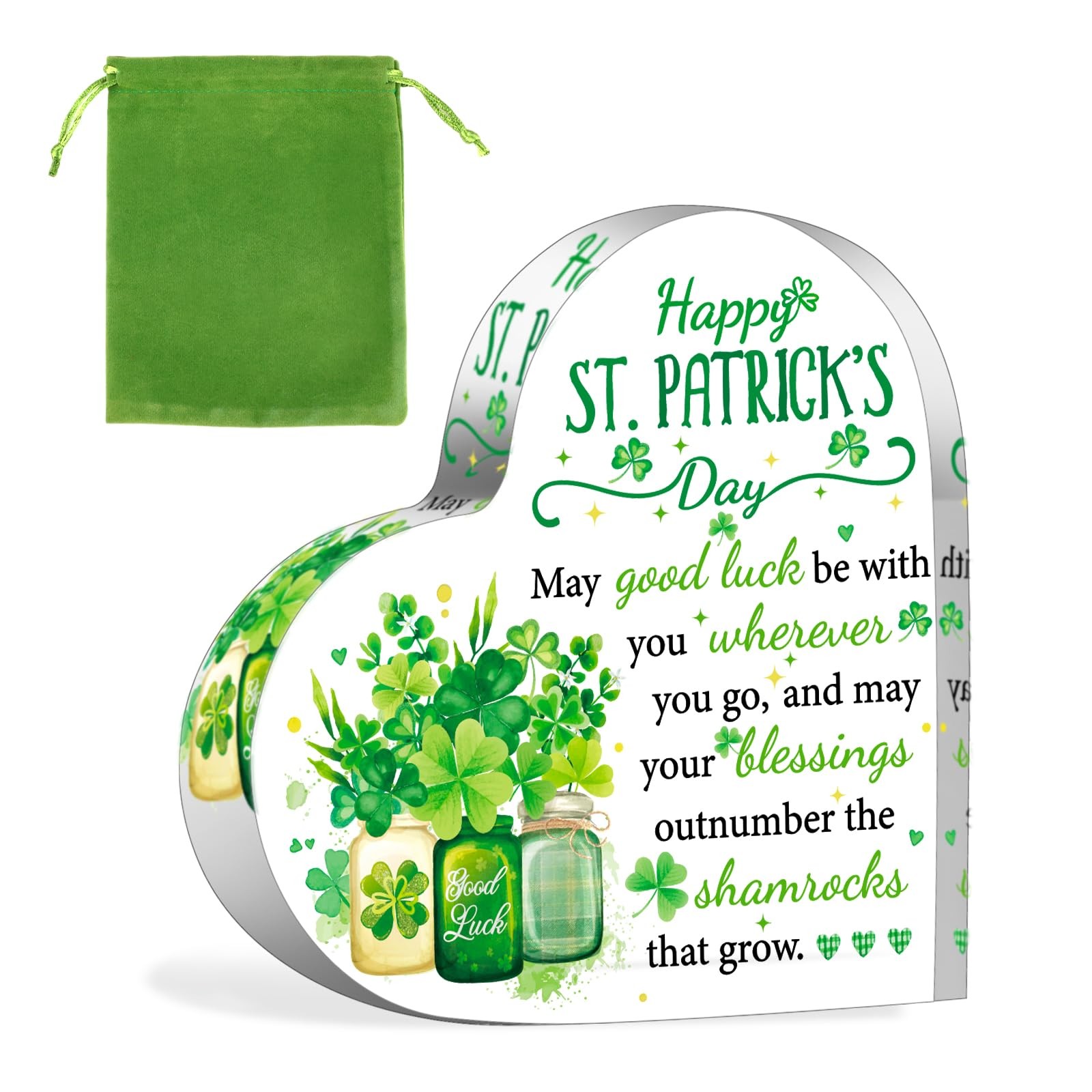 HOWAF St Patrick's Day Gifts Keepsake with Bags, Irish Blessing Four Green 