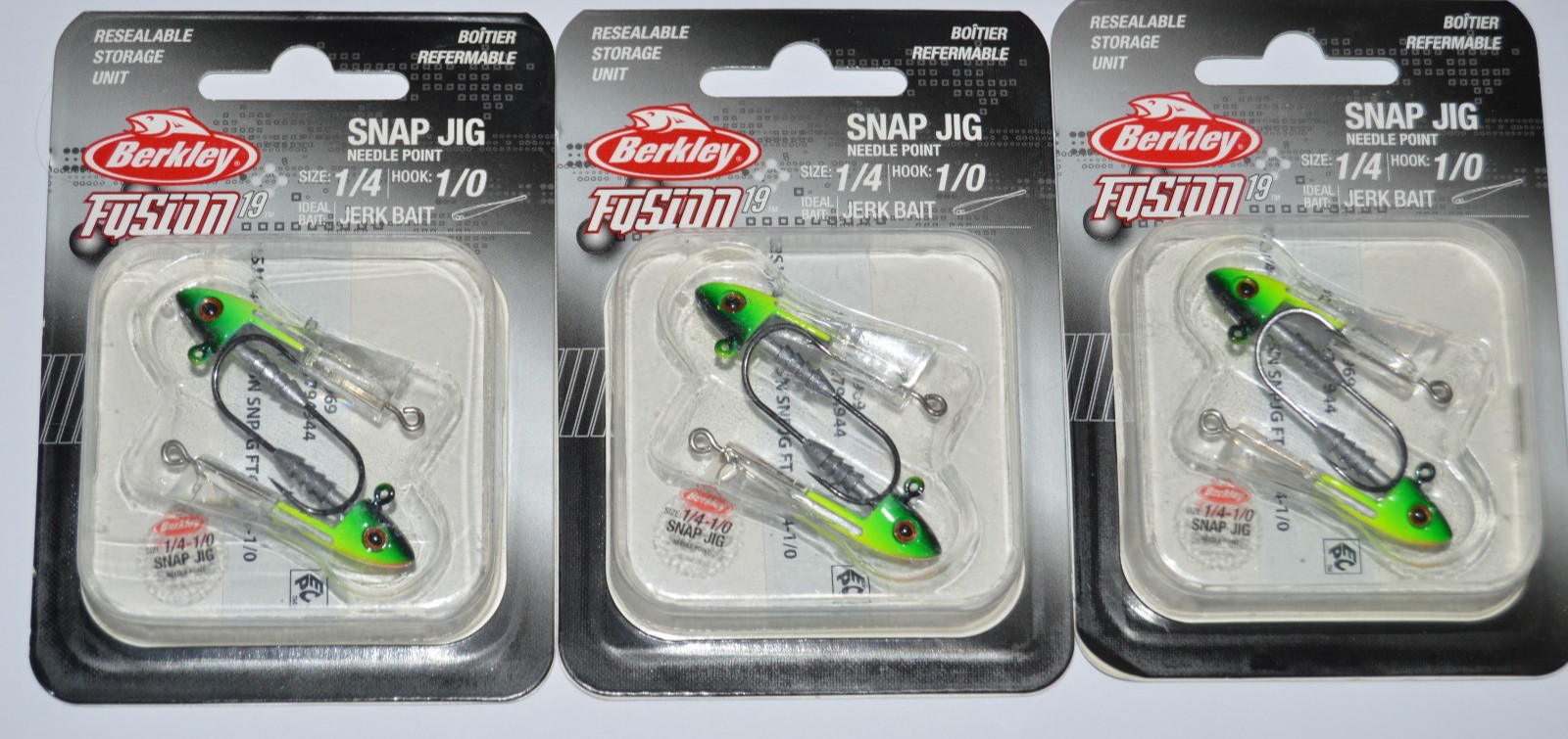 3 packs berkley fusion 19 snap jig jerkbait jighead 1/0 hook  1/4oz firetiger