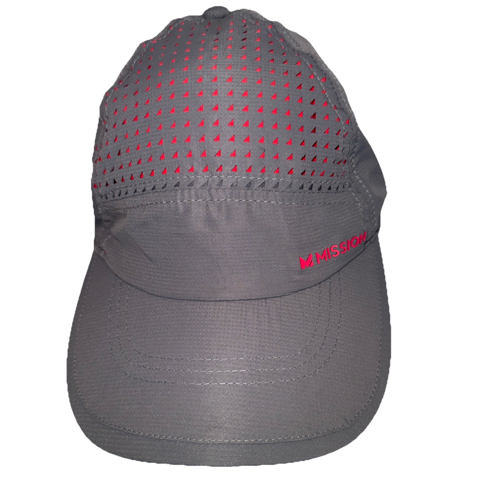 Mission Letters Logo in Pink on Gray Lite Wt Hat Cap Hook Loop