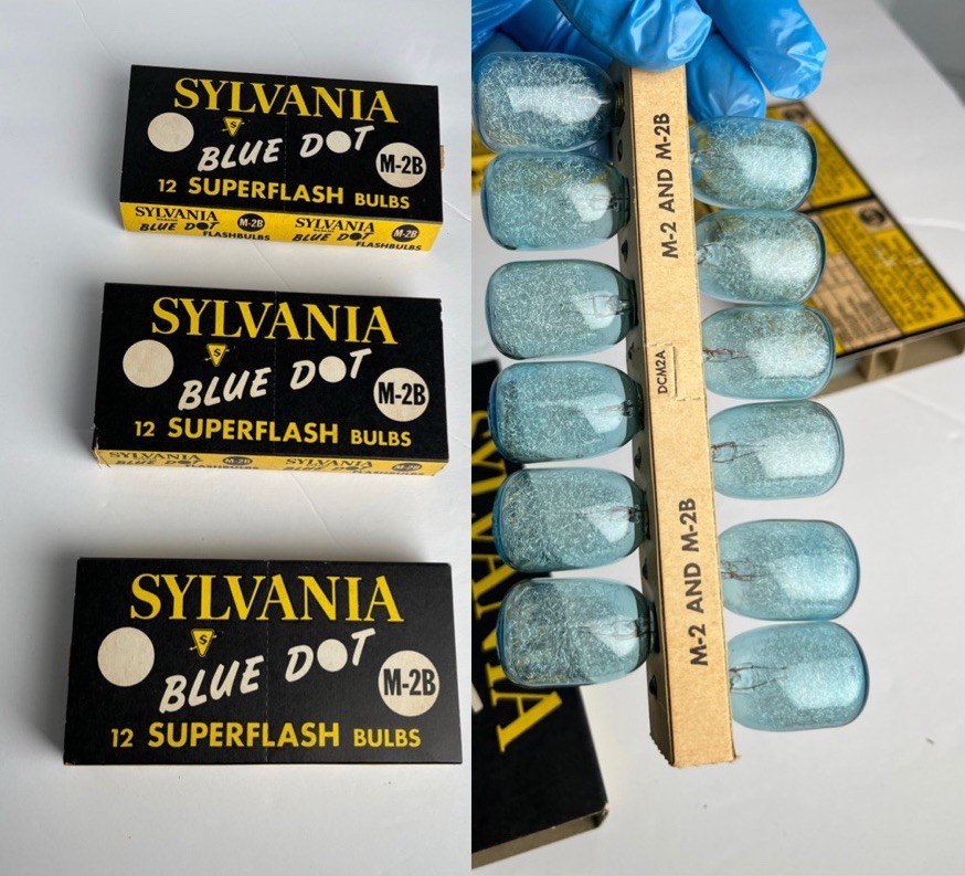 3 Boxes SYLVANIA Blue Dot M-2B Camera Flash Bulbs Vintage Photography 36 Bulbs
