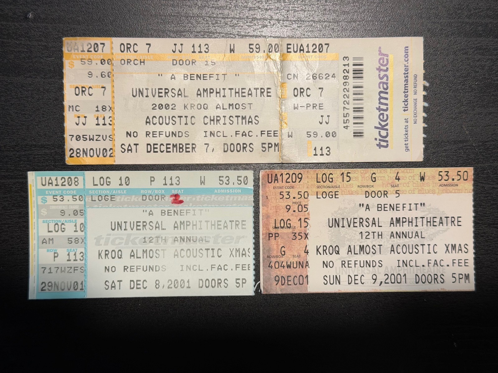 KROQ Almost Acoustic Christmas Ticket Stub Los Angeles 2001/2002 Lot of 3