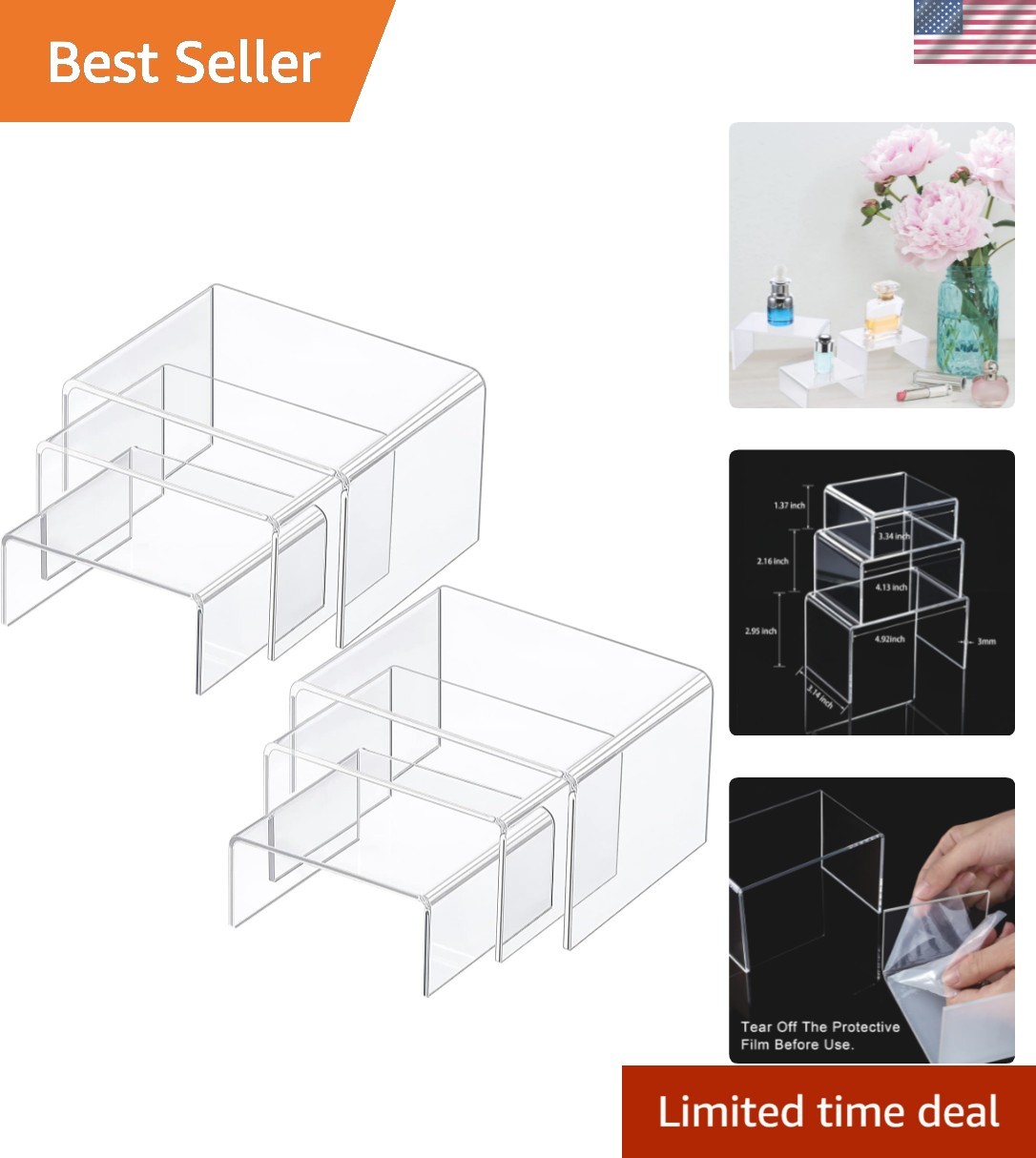 2 Sets Acrylic Display Risers, Product Stand, Jewelry Display Riser Shelf Sho...