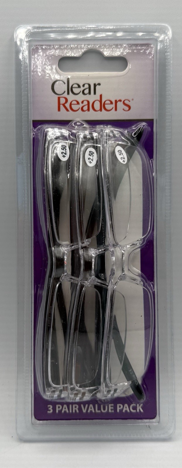 Clear Readers 3 Pair Value Pack  Glasses Clear Frame Black Brown Smoke Arm +2.50