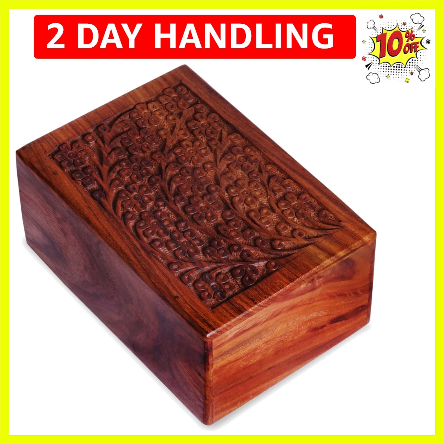 Polished Flower Dark Wooden Urn for Human and Pet Ashes - 66 Cubic Inches